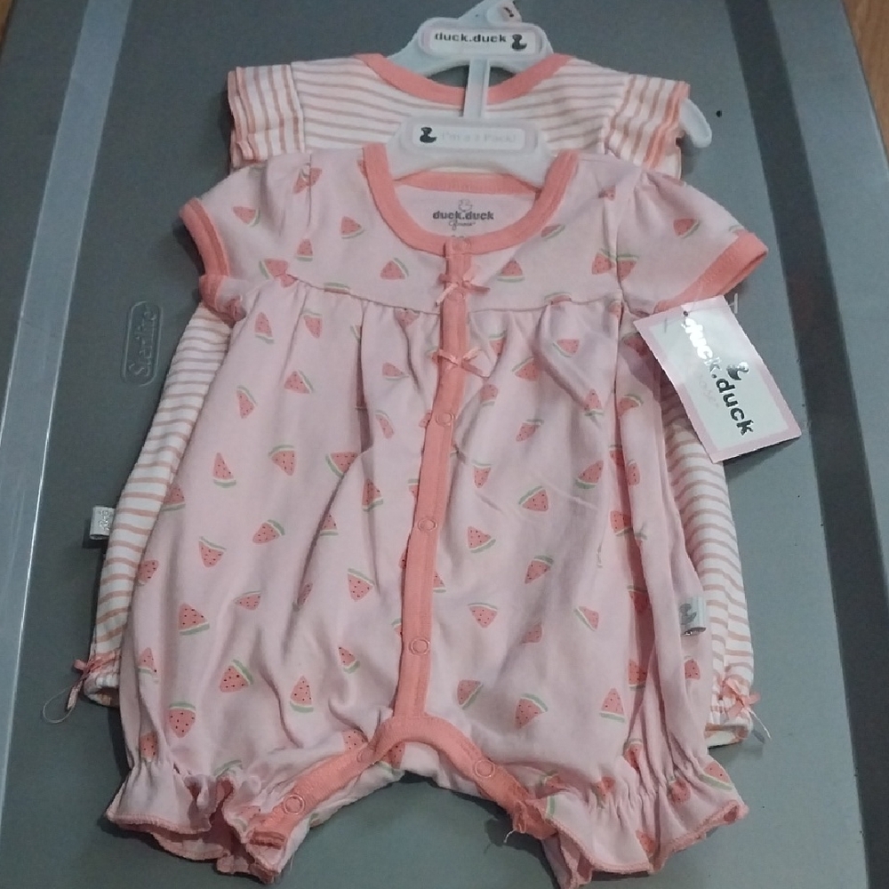 Duck Duck Pink Watermelon Baby Rompers